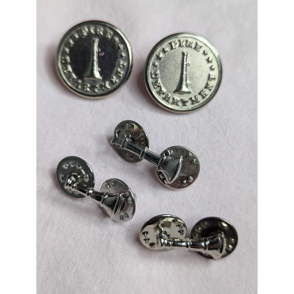 5 lot Fire Department uniform buttons pins 1 bugle lieutenant ranking firefight